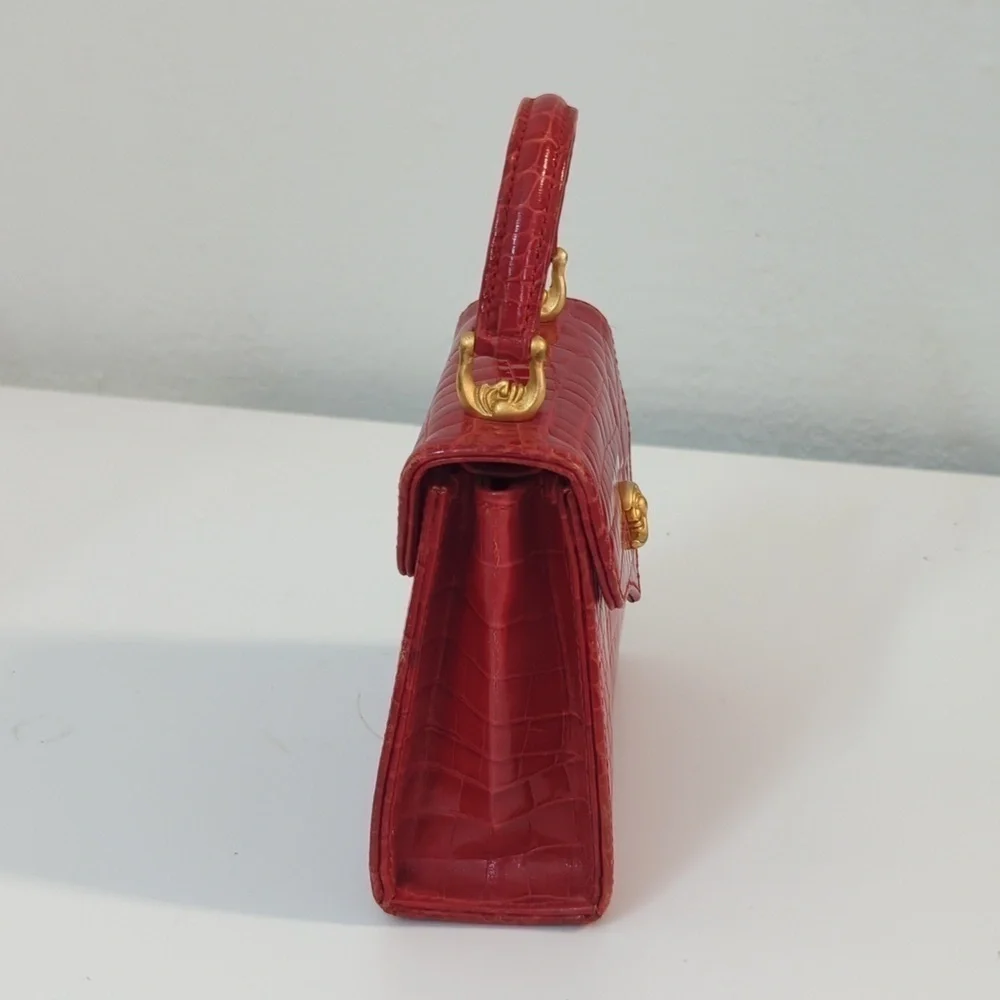 Vintage Vicenza Moon Face Mini Purse Crossbody Red leather retro astrology - Picture 7 of 14